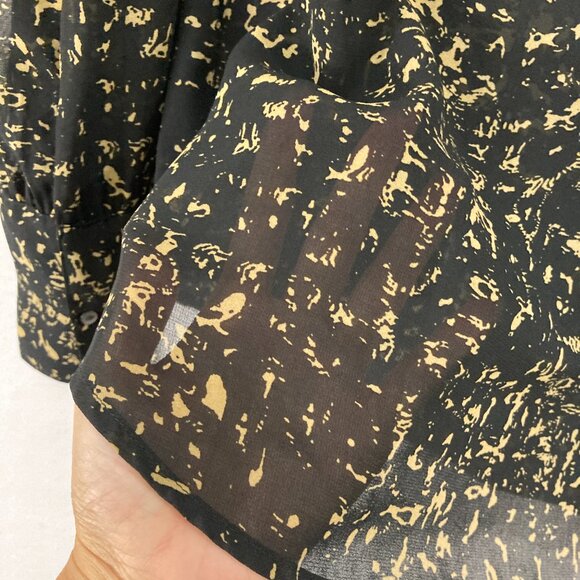 Converse Top size XL Black Tan Abstract Sheer Long Sleeve Popover Blouse - Picture 7 of 10